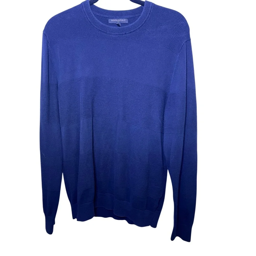 Banana Republic Mens Navy Blue Textured‎ Stripe Cotton Sweater M Old Money